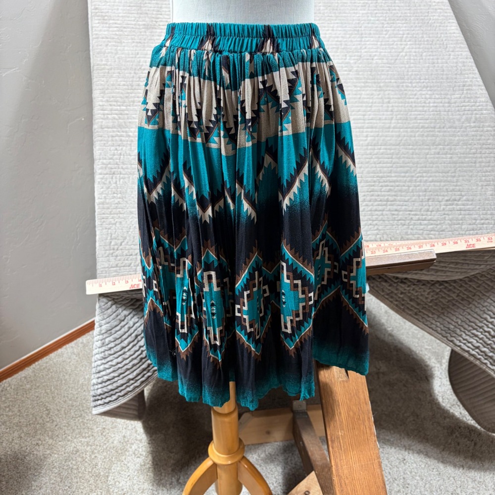 Circle T Marilyn Lenox Vintage Southwestern Broomstick Skirt Turquoise Large